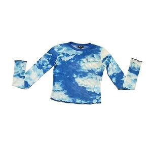 Sheer Blue White Cloud Print Long Sleeve Top kids crewneck